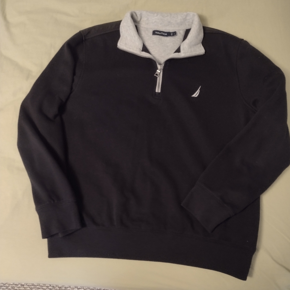 Nautica Men's Black and Gray Quarter Zip, L